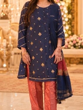 Navy Blue & Red Traditional Dress-wedding And Partywear
